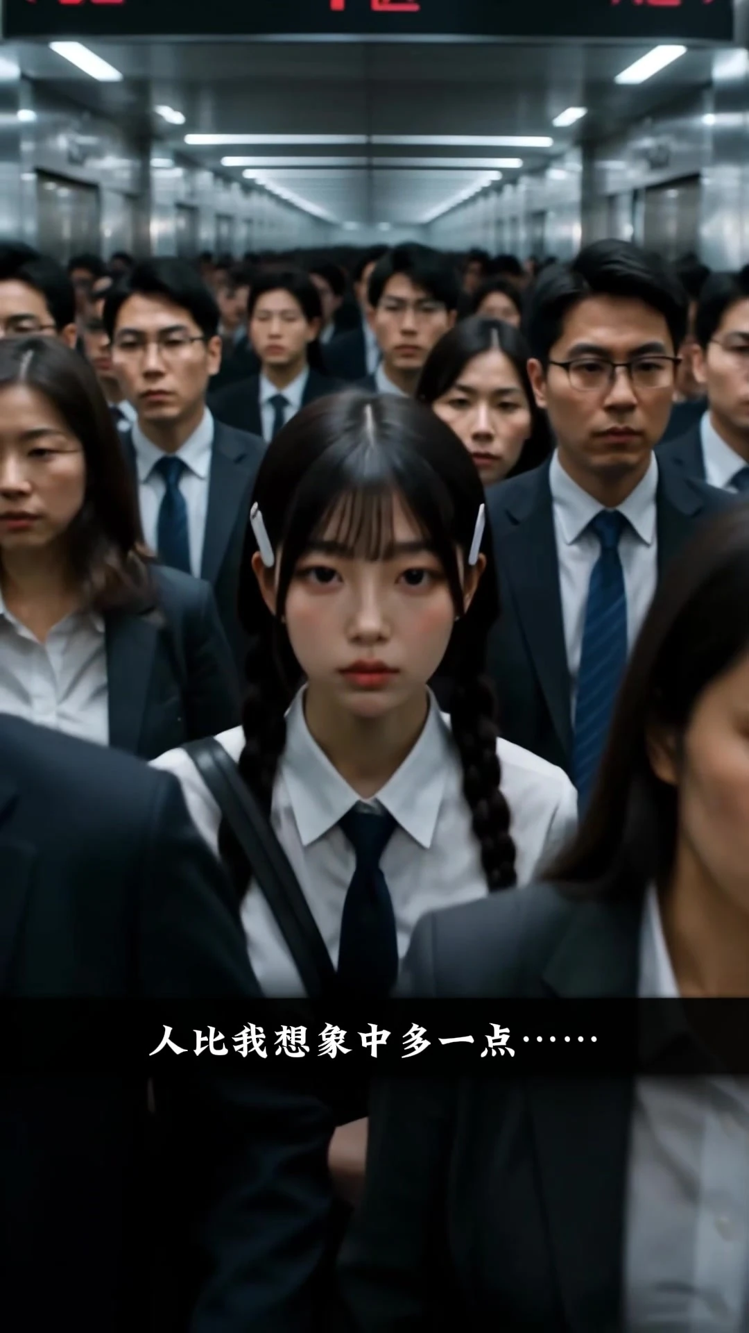 未来公司密集人群中的女孩